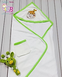 Sevimli hayvanlar desenli keseli bebek havlu