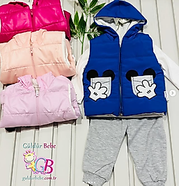 Eller cepte minnie yelekli 3’lü bebek takım
