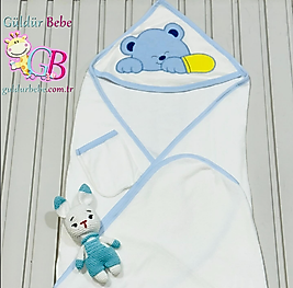 Uyuyan ayıcık desenli keseli bebek havlu