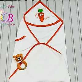 Havuç desenli keseli bebek havlu