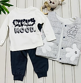 Eller cepte mickey yelekli 3’lü bebek takım