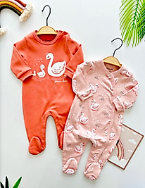 Yeni Doğan Ayaklı Kuğu Desenli 2’li tulum set