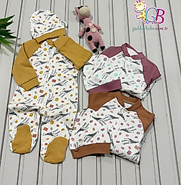 Ribanalı Zürafa Desenli Şapkalı Ünisex tulum