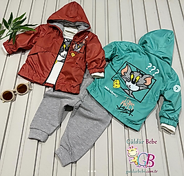 Tom ve Jerry baskılı arkası desenli dört mevsimlik 3’lü bebek takım