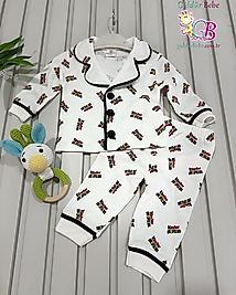 Kinder sürpriz baskılı bebe yaka düğmeli ribana kumaş ünisex bebek pijama takım