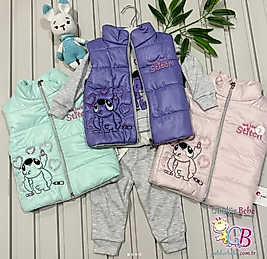 Kalpli fil nakışlı yelekli 3’lü bebek takım