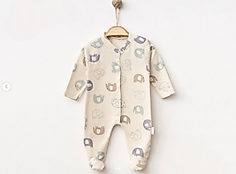 Fil desenli raporlu ayaklı bebek tulum