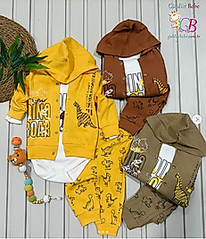 Hırkalı Dinazor Baskılı Erkek Bebek 3’lü takım