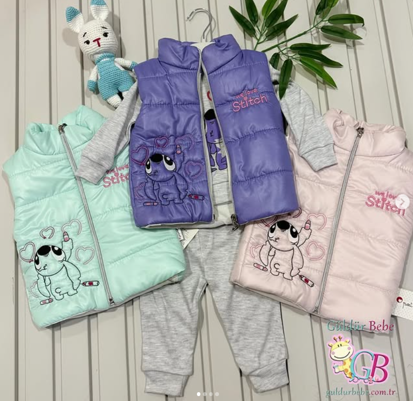Kalpli fil nakışlı yelekli 3’lü bebek takım