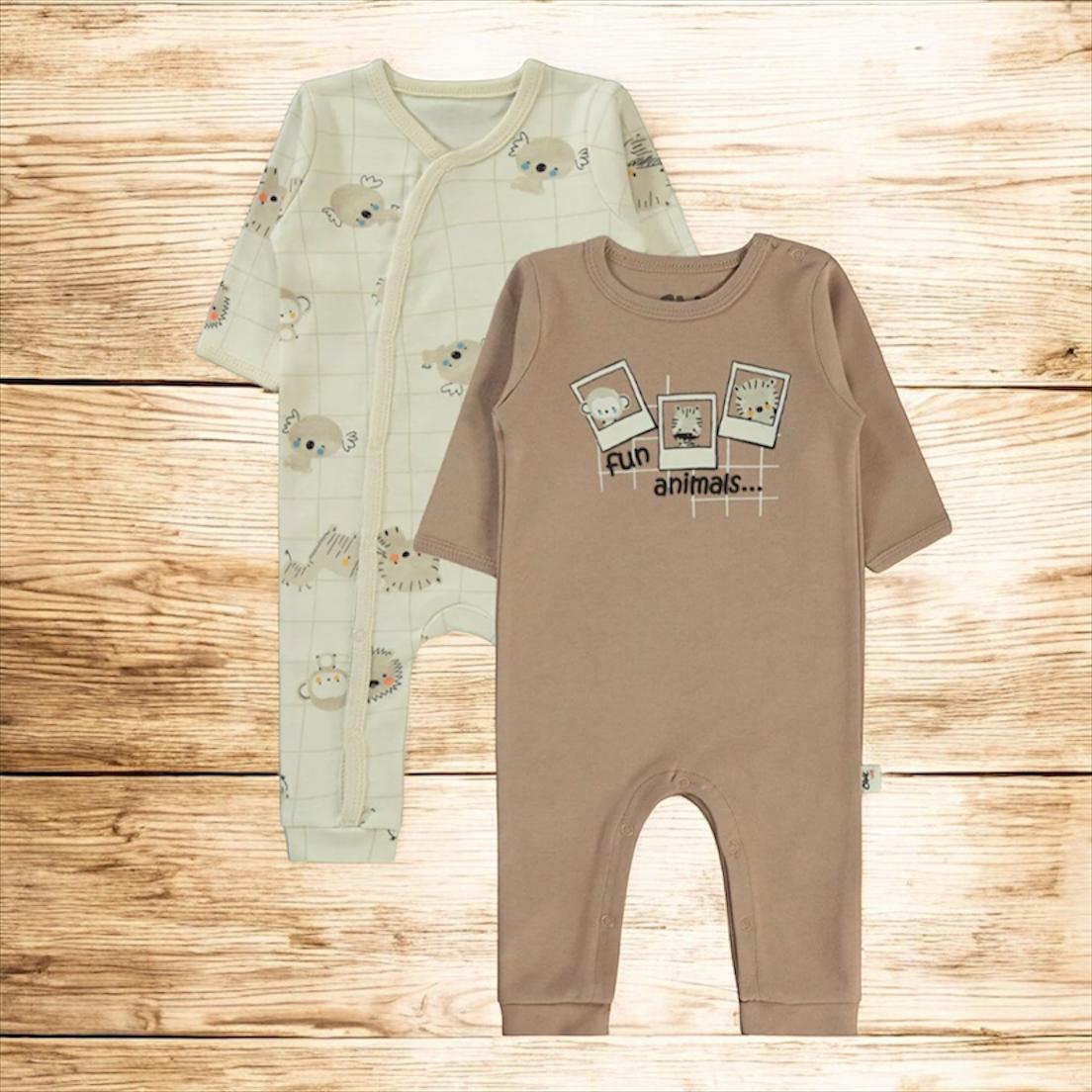 Yeni doğan Fun Animals Baskılı 2’li bebek tulum
