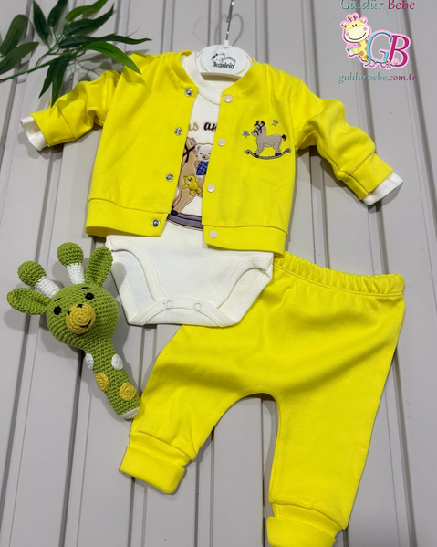 At nakışlı Hırkalı üçlü ünisex bebek takım