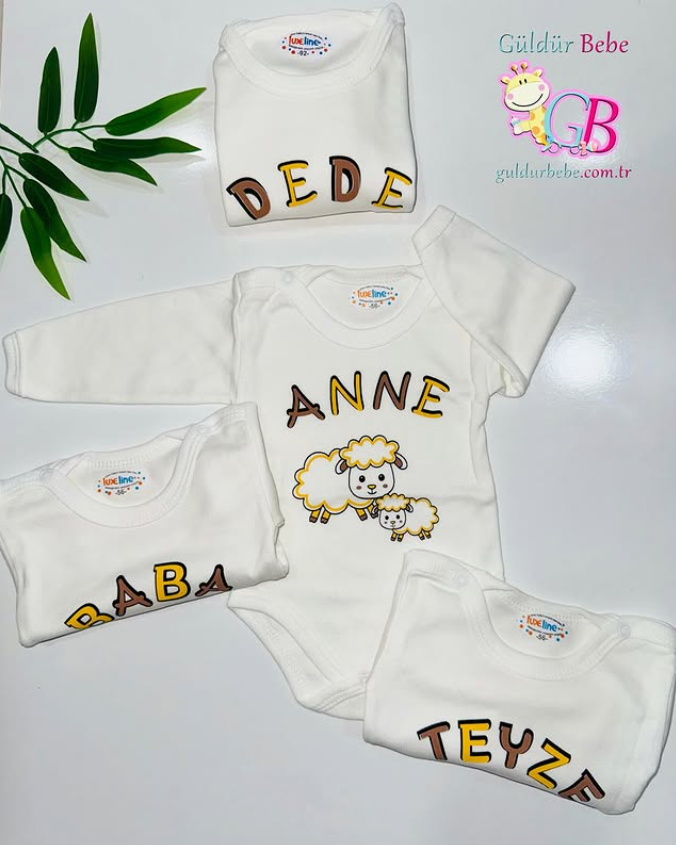 Anne-Baba-Teyze-Dede yazılı çıtçıtlı bebek zıbın