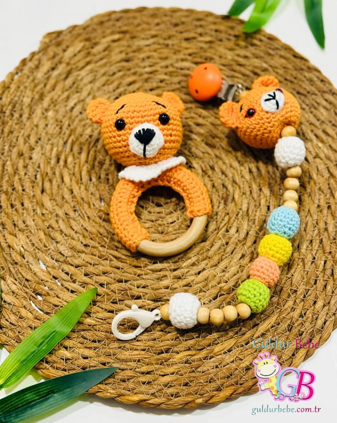 Amigurimi organik ip şıngırak emzik zinciri set