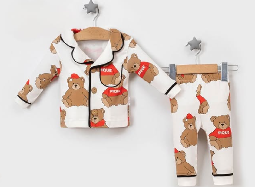 Ayıcık desenli yakalı bebek pijama takım