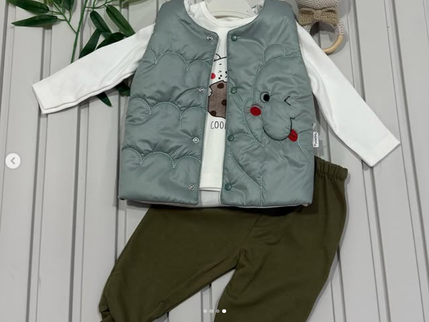 Gülen ayıcıklar nakışlı yelekli 3’lü bebek takım