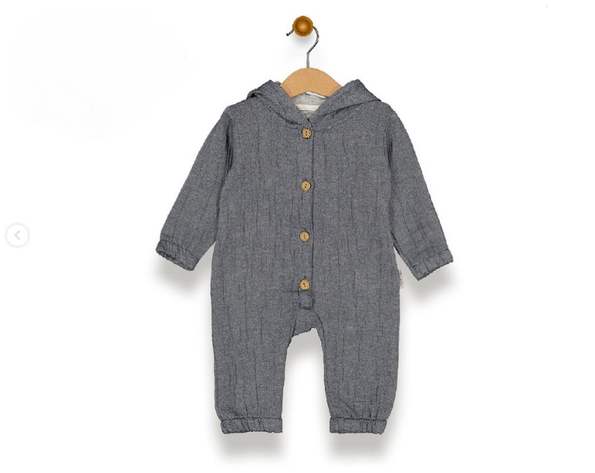 Kapüşonlu düğmeli bebek tulum