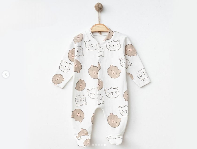 Ayıcık desenli ayaklı raporlu bebek tulum