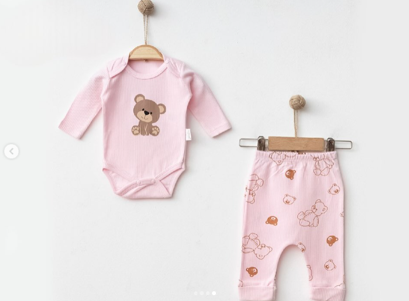 Ayıcık baskılı raporlu bebek 2’li takım