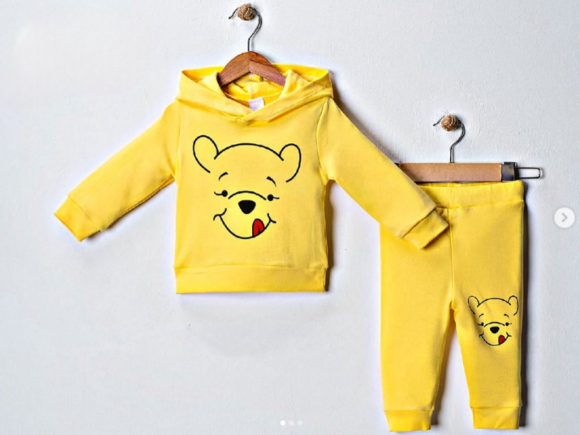 Winidi pooh baskılı kapşonlu bebek takım