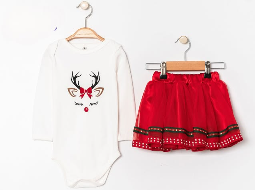 Geyik baskılı kız bebek takım