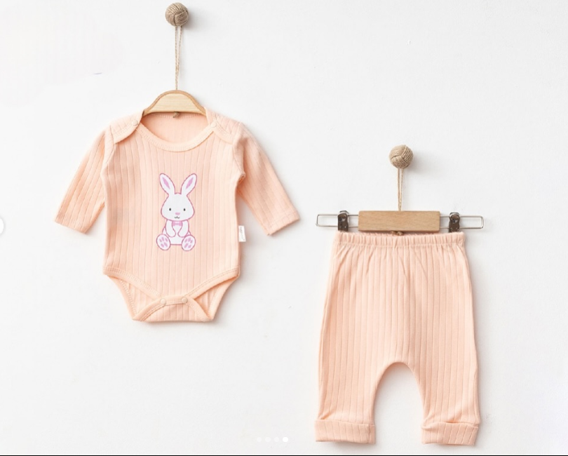 Tavşan baskılı raporlu kız bebek takım