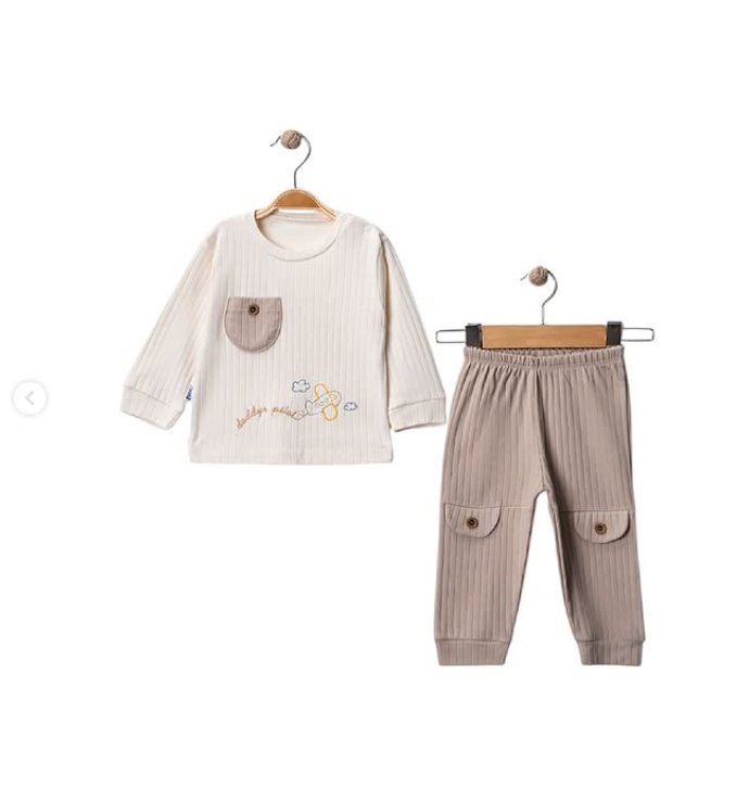 Uçak nakışlı erkek bebek takım